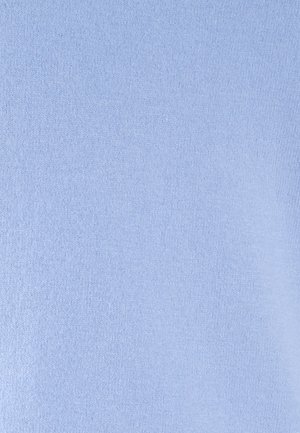 Tessuto lavorato a maglia blu chiaro con una consistenza liscia e un motivo uniforme, adatto per abbigliamento o prodotti tessili.