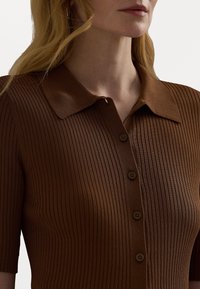 Lauren Ralph Lauren RIB KNIT ELBOW SLEEVE POLO CARDIGAN - Kofta - dark terracotta
