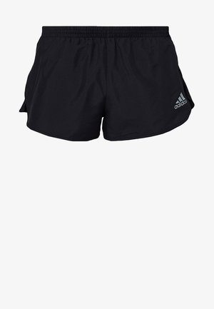 Short de running noir Adidas avec taille élastique et logo sur la partie inférieure de la jambe droite, conçu pour une utilisation athlétique.