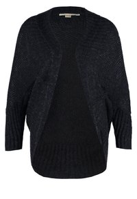 Pletený cardigan v tmavě námořnické modři s otevřeným předním dílem, dlouhými rukávy a strukturovaným vzorem. Měkké složení příze s žebrovanými detaily na lemu.