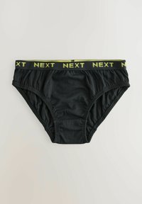 Boxeri negri din bumbac, cu un band elastic extensibil pe care scrie "NEXT" în galben strălucitor. Designul include părți adunate pentru un confort sporit.