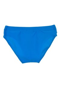 Blaue Schwimmbrieftasche aus glattem, leichtem Material. Verfügt über einen nahtlosen Bund und eine enge Passform, geeignet für Schwimmaktivitäten.