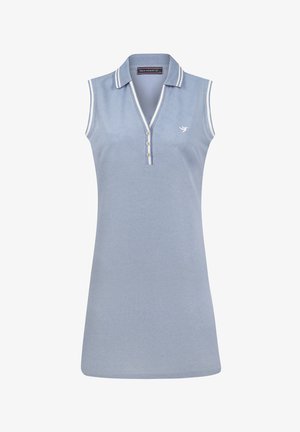 Robe polo sans manches en mélange de coton bleu clair. Présente un col, une patte de boutonnage à trois boutons, des accents blancs et un petit logo brodé.