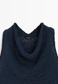 Marineblauer gestrickter ärmelloser Pullover mit lockerem Kragen und strukturiertem Maschenmuster, mit Massimo Dutti Etikett.