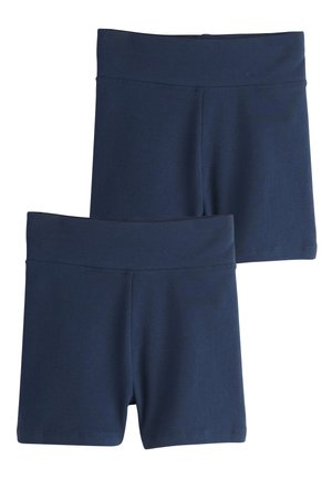 Due paia di pantaloncini aderenti a vita alta di colore blu navy tinta unita, senza loghi o motivi visibili, mostrati su sfondo bianco.