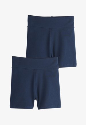 Due paia di pantaloncini aderenti a vita alta di colore blu navy tinta unita, senza loghi o motivi visibili, mostrati su sfondo bianco.