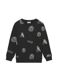 Svart hettegenser med beige trykk av Yale bulldog og tekst. Laget av myk stoff med ribbestrikkede ermer og hem. Klassisk rund hals-design.