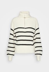 JDYJUSTY ZIP NECK STRIPE - Svetrík - eggnog/black