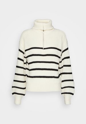 JDYJUSTY ZIP NECK STRIPE - Džemperis - eggnog/black