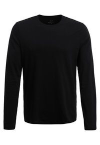 Sort langærmet t-shirt lavet af et glat, let stof med en rund udskæring og uden synlige mønstre eller detaljer.