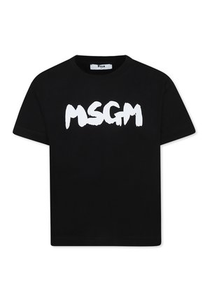 T-shirt di cotone nero con una grafica bianca audace "MSGM" stampata sul fronte. Collo a giro classico e maniche corte. Vestibilità regolare.