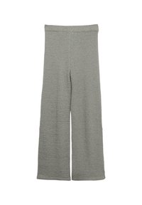 Wijd uitgevoerde broek in een gestructureerde, lichtgrijze stof. Zacht materiaal met een elastische tailleband en geen zichtbare naden. Casual en losse pasvorm.
