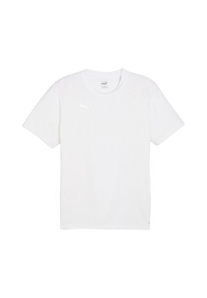 White short-sleeve T-shirt with a subtle texture pattern, featuring a small white Puma logo on the left chest and a crew neckline.