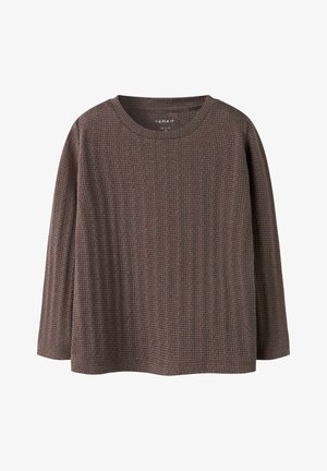 Maglietta a maniche lunghe di colore marrone con una texture lavorata a coste. Presenta un collo rotondo e una vestibilità comoda. Adatta per un abbigliamento casual.
