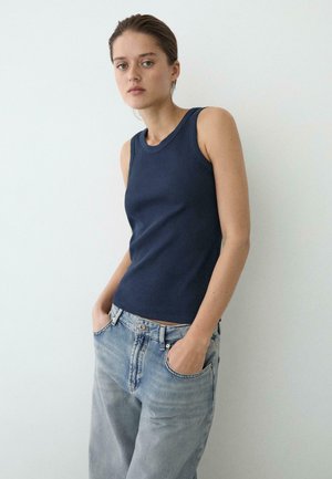 Massimo Dutti SHORT SLEEVE T-SHIRT WITH CONTRAST DETAIL 06809918 - Top - mottled dark blue