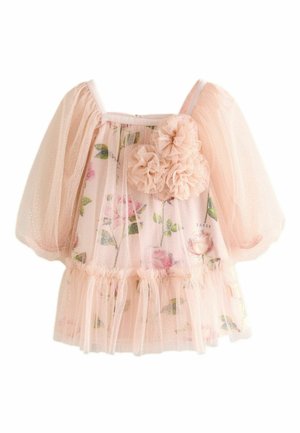 3D CORSAGE GLITTER OVERLAY FLORAL. - Freizeitkleid - pink