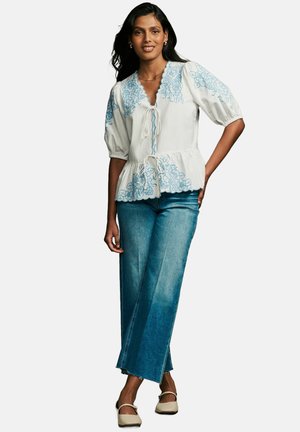 Laura Ashley REGULAR FIT - EMBROIDERED TIE FRONT BOW DETAIL - Bluse - white blue