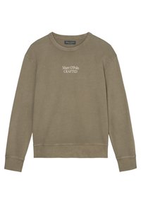 Felpa verde oliva realizzata in un mix di cotone. Presenta collo rotondo, maniche lunghe e testo "Marc O'Polo CRAFTED" sul petto. Orlo a costine.
