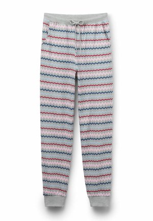 Katoenen sweatpants met een zigzagpatroon in grijs, roze, blauw en rood, voorzien van een elastische tailleband met aantrekkoord en aansluitende enkelmanchetten.