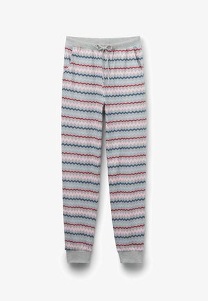 Baumwoll-Sweatpants mit einem Zickzackmuster in Grau, Pink, Blau und Rot, ausgestattet mit einem elastischen Bund mit Kordelzug und engen Knöchelbündchen.