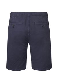 Námořnické modré šortky z bavlny s elastickým pasem, které mají dvě zadní kapsy a knoflíkové zapínání.