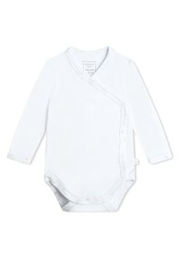 Body bianco a maniche lunghe con design avvolgente, dotato di chiusure a scatto, realizzato in morbido cotone e con sottili dettagli animalier.
