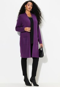 Ulla Popken LONG OPEN FRONT SWEATER - Neuletakki - classic blackberry