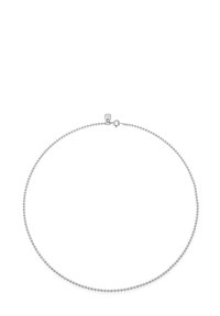 Collar de cuentas de bola plateada con un cierre redondo, que presenta cuentas esféricas pequeñas espaciadas uniformemente creando un diseño de cadena delicado.