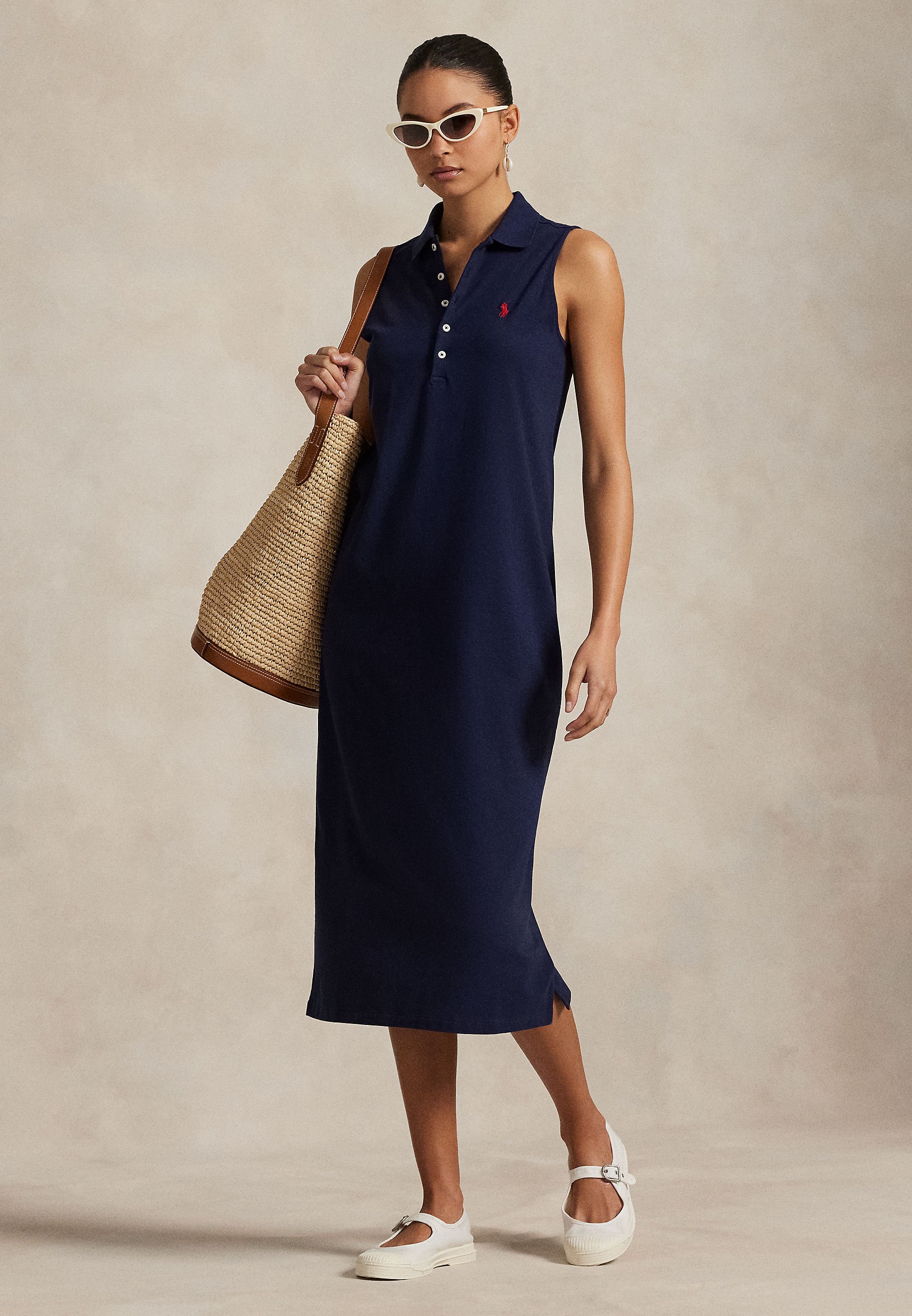 Polo Ralph Lauren STRETCH-COTTON SLEEVELESS POLO DRESS - Day dress -  newport navy/dark blue - Zalando