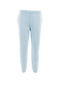 Pantaloni della tuta azzurro chiaro realizzati in tessuto morbido, dotati di una cintura elastica, polsini alla caviglia e tasche laterali.
