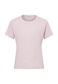 Light pink short-sleeve t-shirt made from soft cotton; features a classic round neckline and a straight hem. No patterns or accents present.
