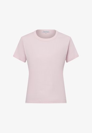 Light pink short-sleeve t-shirt made from soft cotton; features a classic round neckline and a straight hem. No patterns or accents present.