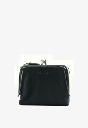 Small black leather coin purse with metal frame clasp and "PICARD" embossed on front.