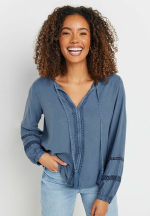 ACID WASH TIE NECK - Blouse - blue