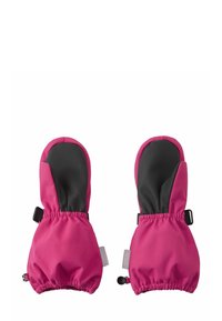 Różowe ocieplane rękawice z czarną, wodoodporną dłonią. Elastyczne mankiety i regulowane paski zapewniające pewne dopasowanie. Gładka zewnętrzna faktura.
