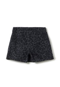 Shorts in stampa leopardata nera con una texture morbida, dotati di una vita piatta e doppie tasche laterali. Taglio dritto con una finitura pulita.