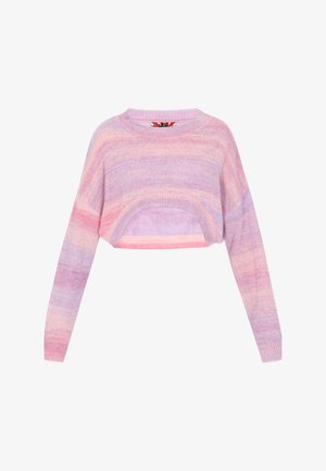 Gecropptes Sweatshirt in verschiedenen Rosatönen und Lavendel, mit langen Ärmeln und einem weichen, strukturierten Strick. Rundhals-Ausschnitt und breite Saumdetails.