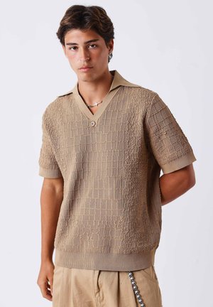 Project X Paris, POLO EN MAILLE TEXTURÉE À MOTIF QUADRILLÉ - Polo shirt - taupe