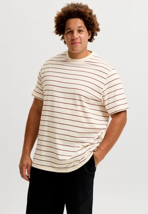 Jack & Jones Plus Size Striped - Tricou cu imprimeu - antique white