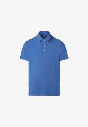 Korte mouwen polo in effen blauwe katoen, met een klassieke kraag en een drie-knoopsluiting. Eenvoudig, schoon ontwerp zonder patronen.