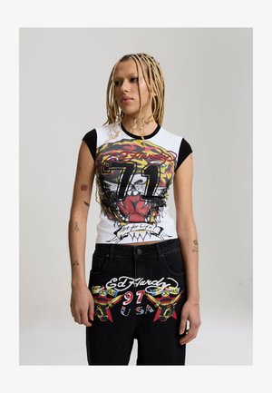 Ed Hardy ROARING TIGER RINGER TEE - T-shirt con stampa - black/white