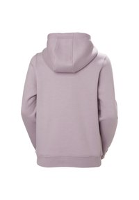 Levandulová mikina s kapucí s volným střihem, měkkým bavlněným materiálem, žebrovanými manžetami a lemem, a jednoduchým, minimalistickým designem.