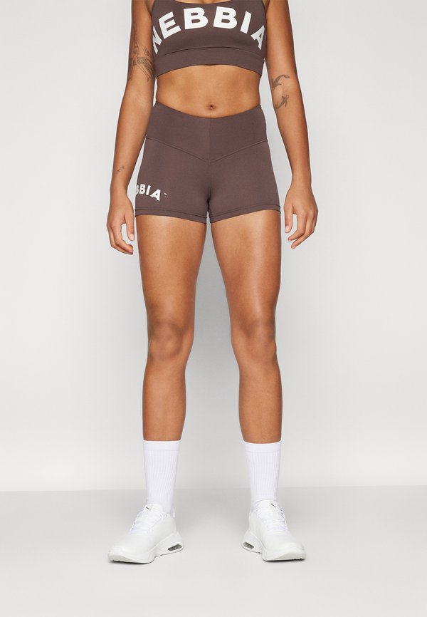 HIGH WAISTED GYM SHORTS - Tights - tabacco