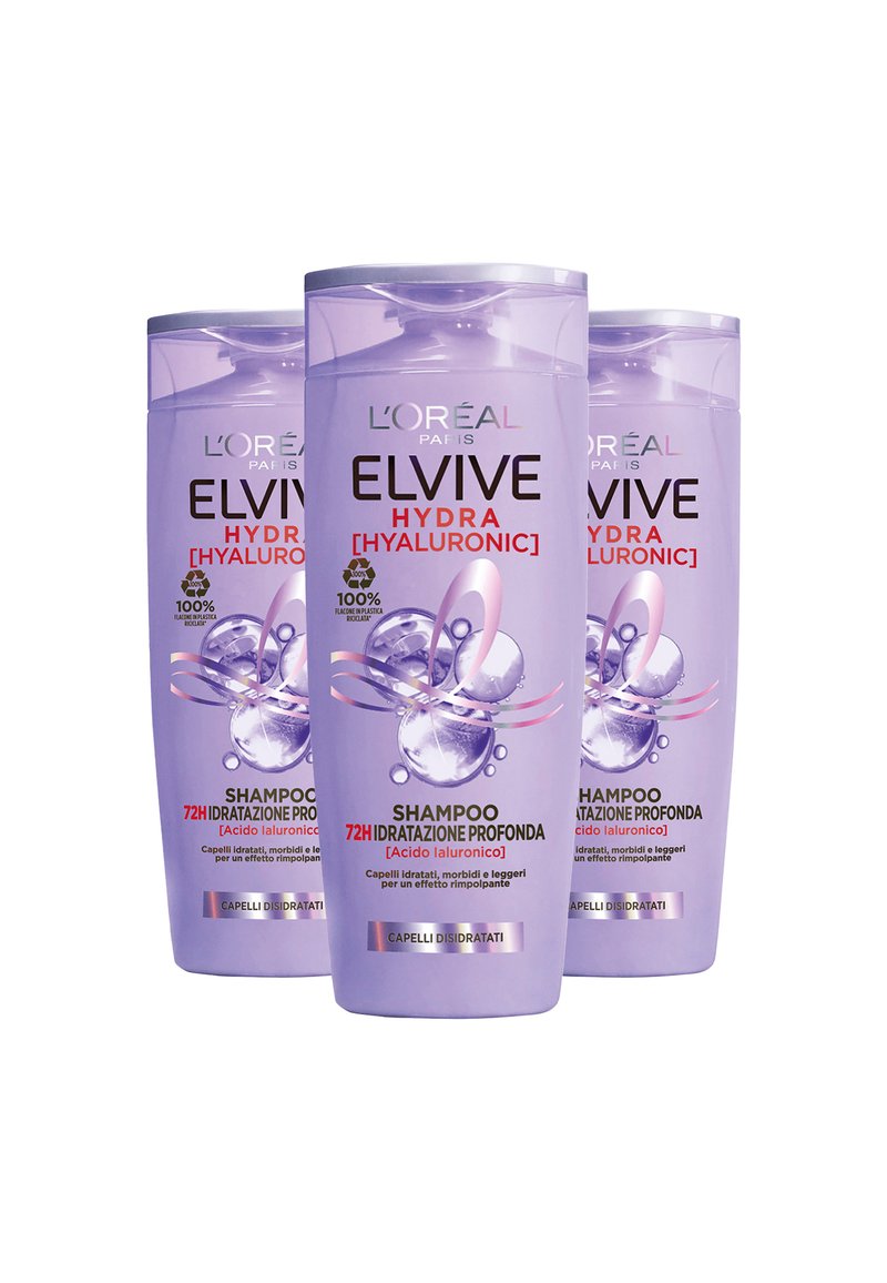 L'Oréal Paris - ELVIVE SHAMPOO CON ACIDO IALURONICO HYDRA HYALURONIC 72H IDRATAZIONE PROFONDA 400 ML - 3 PACK - Shampoo - trasparente, Ingrandire