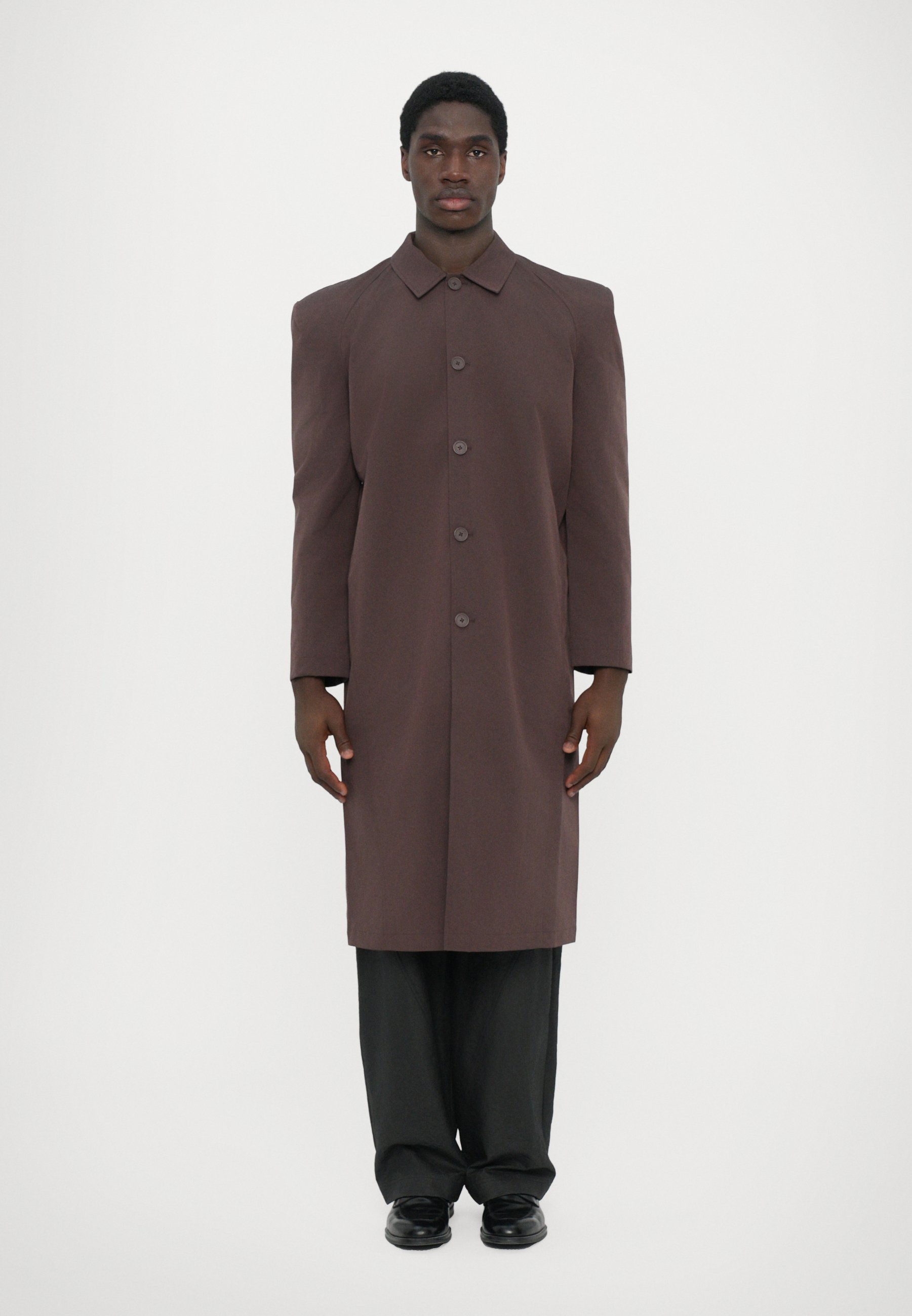 coating long coat DARK BROWN unisex Long wool-Blend coat with 