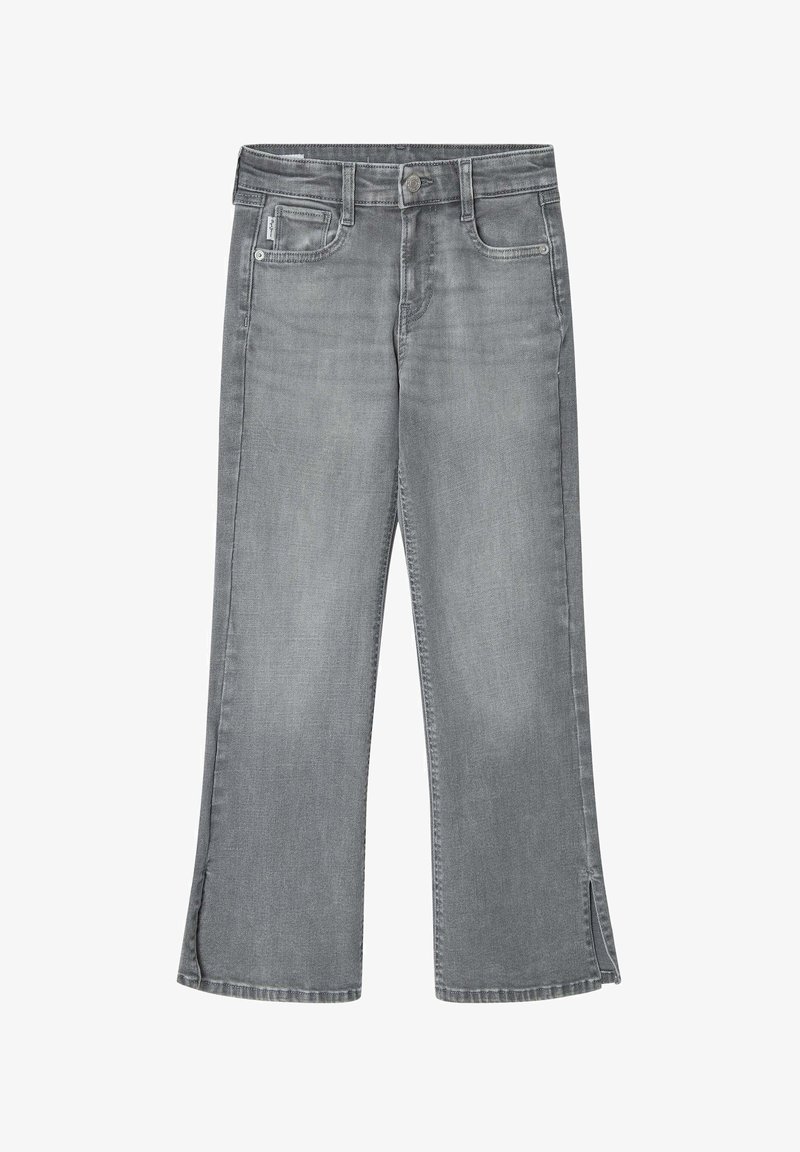 Sive traperice širokog kroja, s laganim prorezom na rubu, prednjim džepovima i jednim dugmetom kao zatvaranjem.