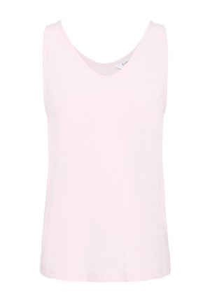 Maiou roz deschis fără mâneci, cu decolteu în V, confecționat dintr-un material neted, expus pe un fundal alb.