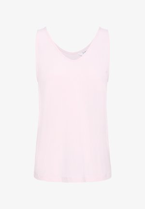 Maiou roz deschis fără mâneci, cu decolteu în V, confecționat dintr-un material neted, expus pe un fundal alb.