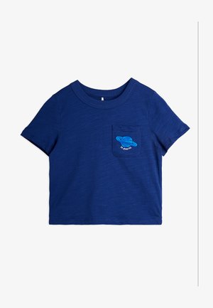 Blauw korte mouw peuter T-shirt met een borstzakje met een blauwe planeet met ringen en de tekst "M. Rodini".