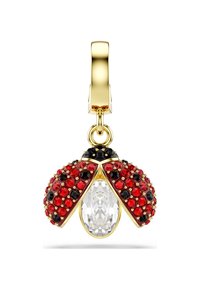 Χρυσό γούρι πασχαλίτσας με κόκκινες και μαύρες πέτρες στα φτερά και μεγάλο καθαρό πολύτιμο λίθο στο σώμα.